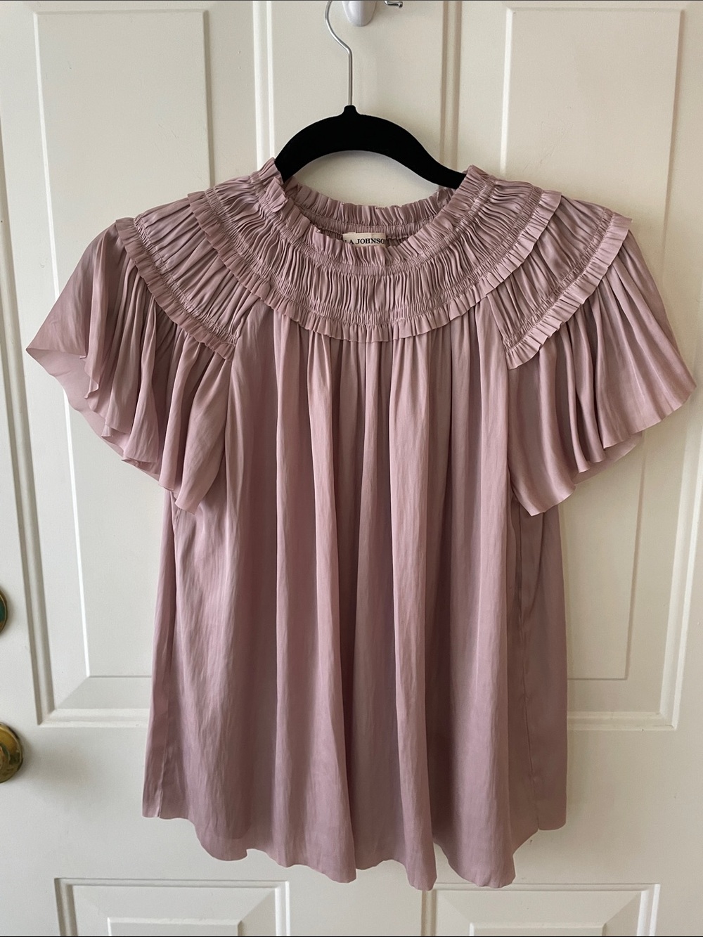 Ulla Johnson Mauve Smocked Yoke Flutter Sleeve Blouse Romantic Fairy